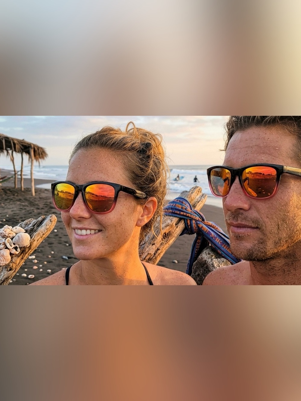 Women's Black Frame Sunglasses with Orange-Red Mirrored Lenses